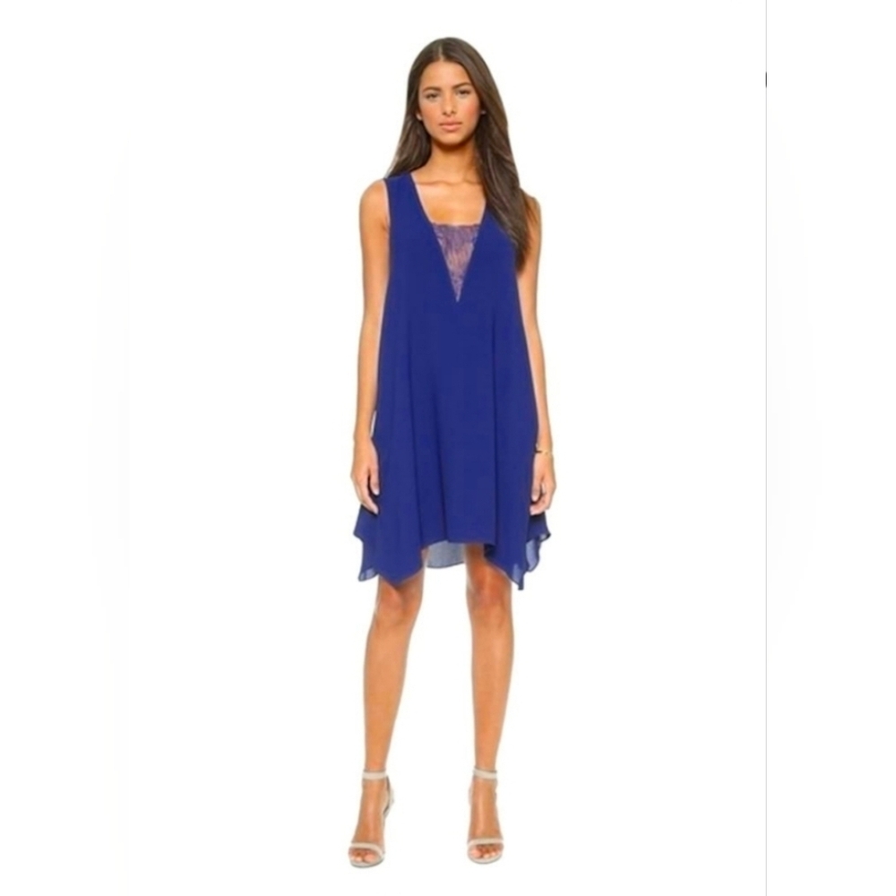 BCBGMaxAzria Blue Alie A-Line Lace-Insert Dress Size S